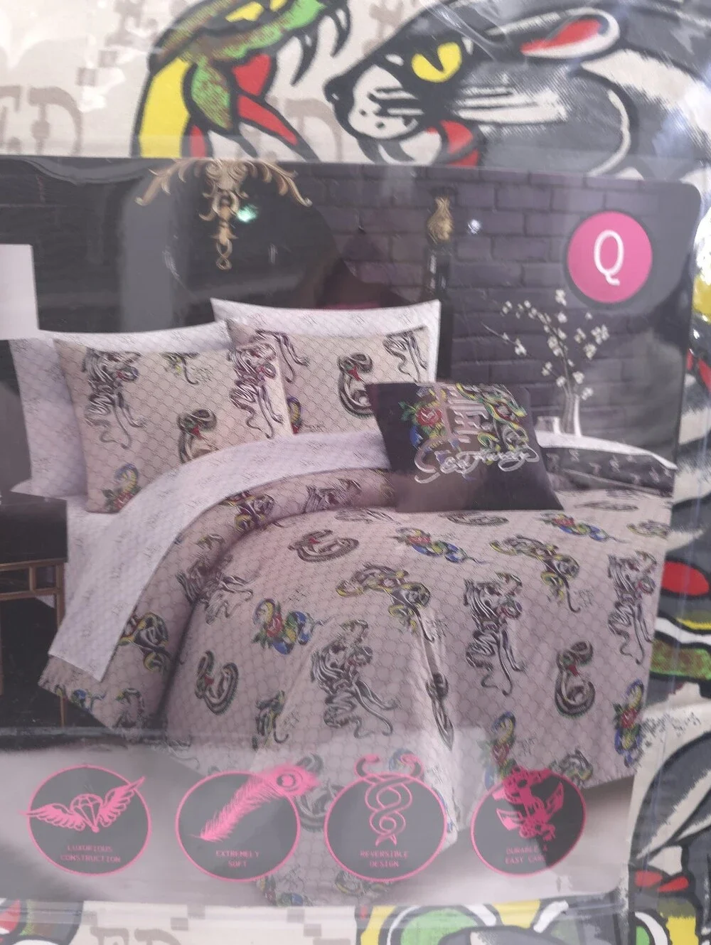 Ed Hardy Queen 8 pcs Cobra Reversible Comforter Bedding Set New